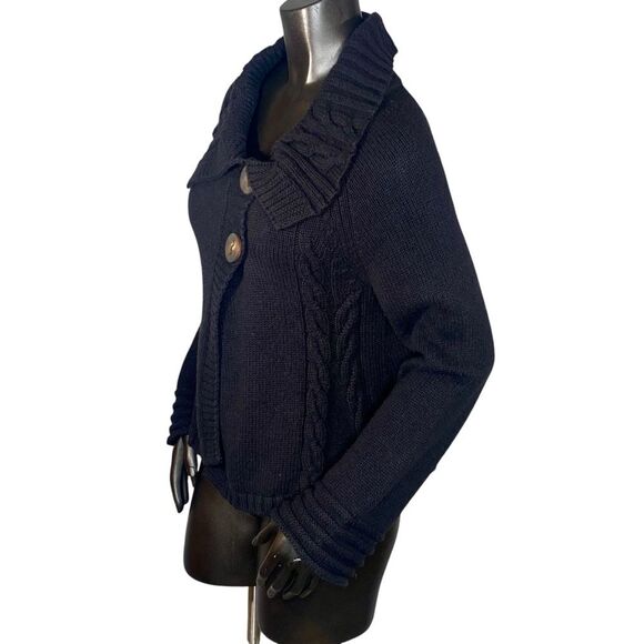Tommy Hilfiger Vintage Cardigan Sweater Wrap Black Knit Side Button Size Medium - Picture 2 of 6
